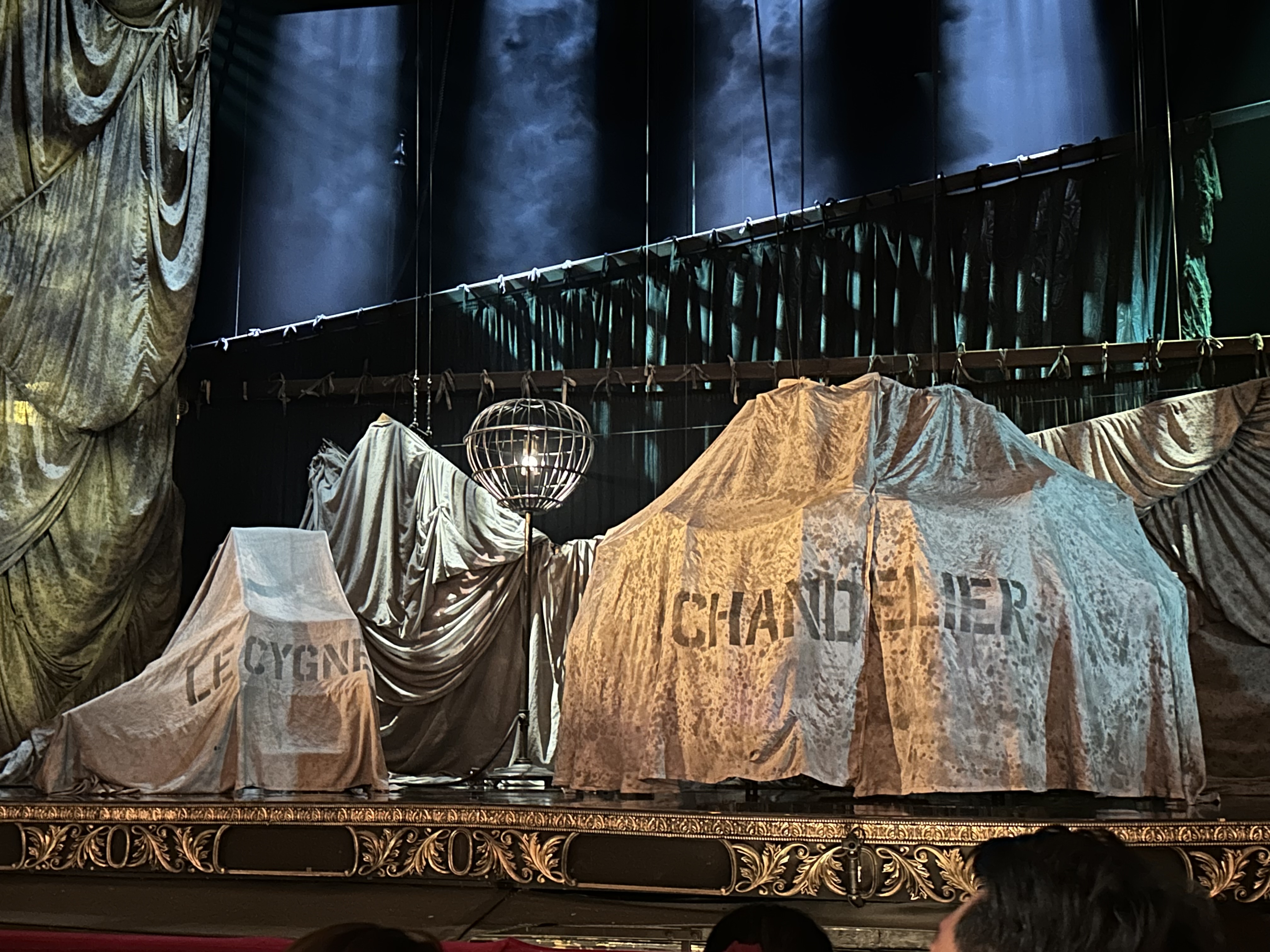 The stage setup as viewed before the opening scene begins.